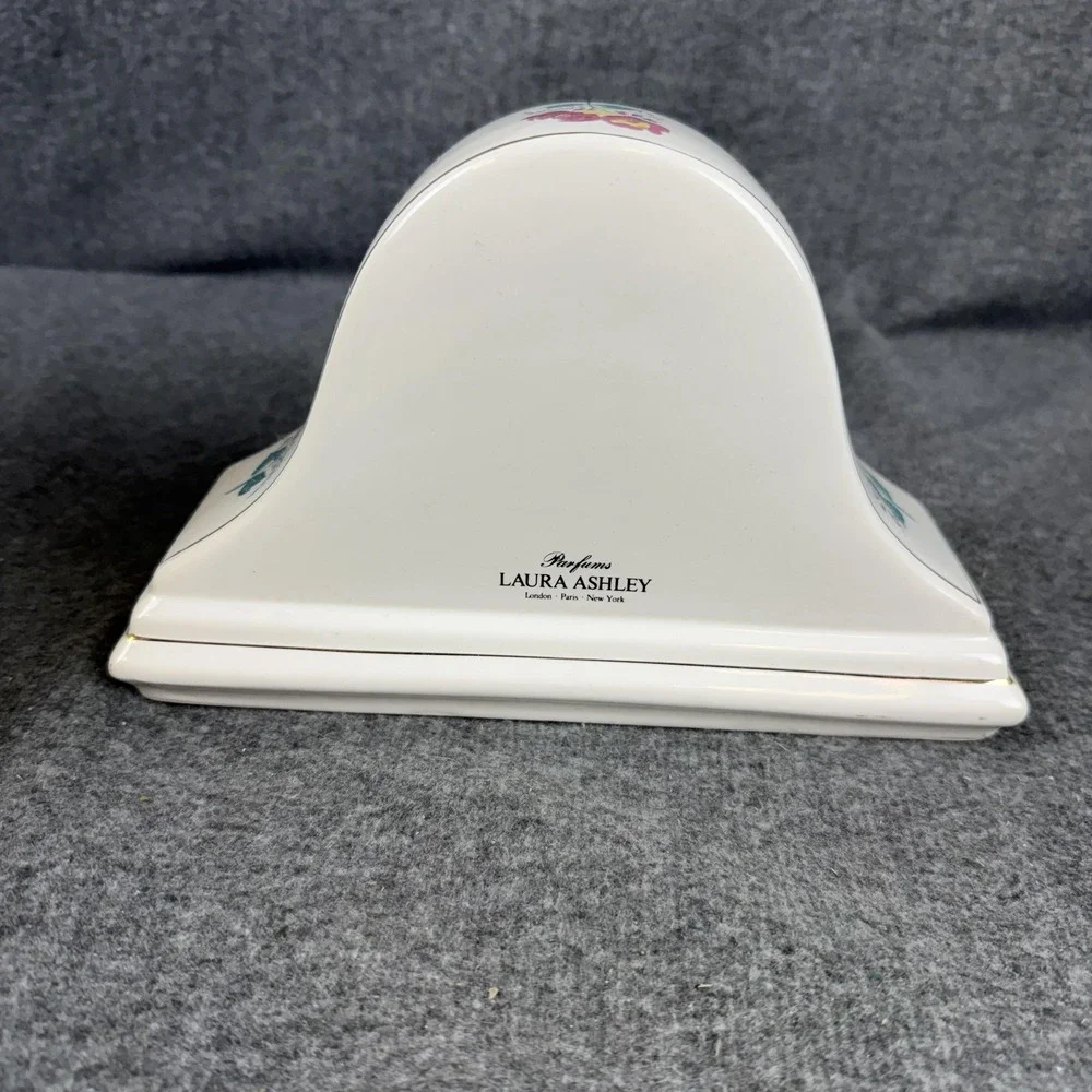 Vintage Laura Ashley Floral Mantel Clock White Ceramic Quartz Analog Table Decor